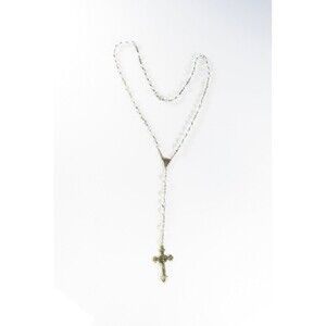 Antique 800 Silver Catholic Holy Rosary Givre Glass Crystal Rosary Beads 14 1/2"